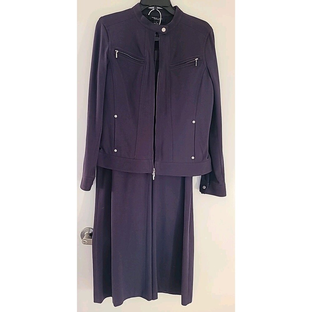 Vintage August Silk navy blue Wide Leg pant suit size 12. Cotton Travel